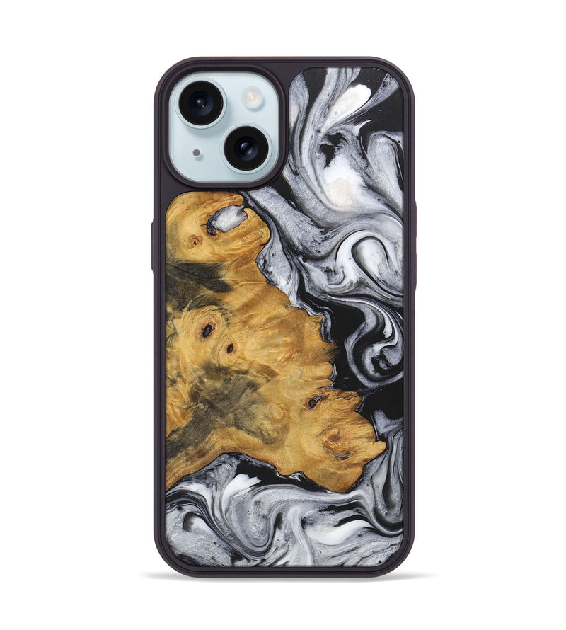 iPhone 15 Wood+Resin Phone Case - Bodhi (Black & White, 722160)