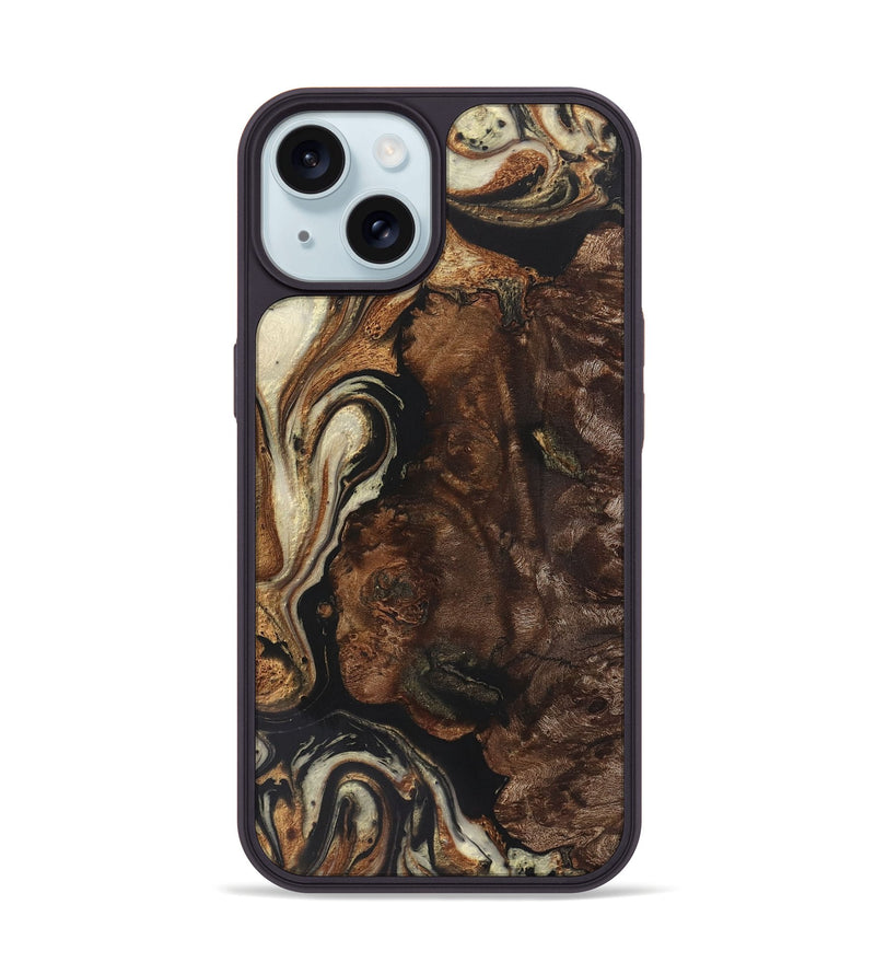 iPhone 15 Wood+Resin Phone Case - Carroll (Black & White, 722161)