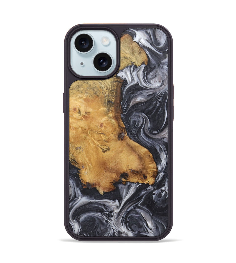 iPhone 15 Wood+Resin Phone Case - Finley (Black & White, 722163)