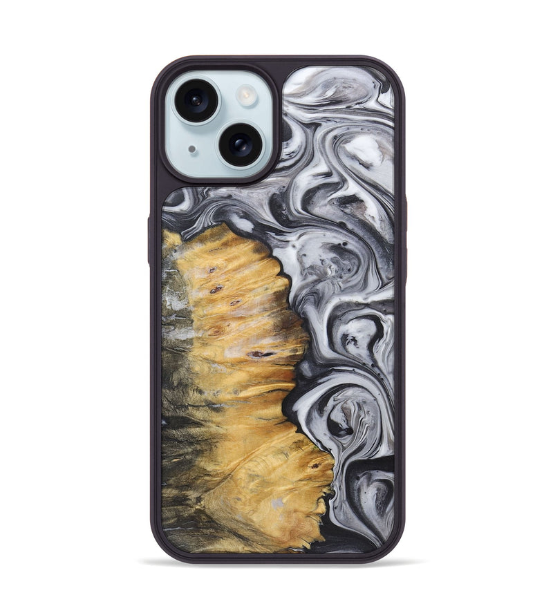 iPhone 15 Wood+Resin Phone Case - Jean (Black & White, 722164)