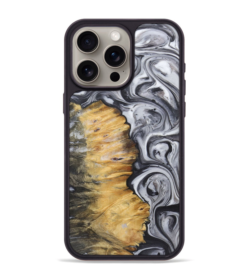 iPhone 15 Pro Max Wood+Resin Phone Case - Jean (Black & White, 722164)