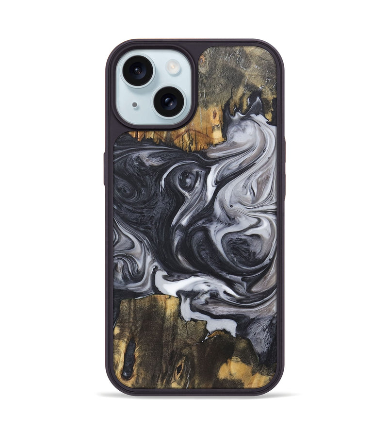 iPhone 15 Wood+Resin Phone Case - Kendra (Black & White, 722166)