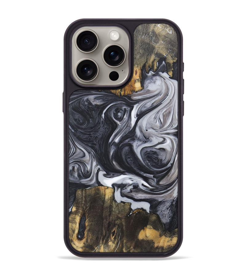 iPhone 15 Pro Max Wood+Resin Phone Case - Kendra (Black & White, 722166)