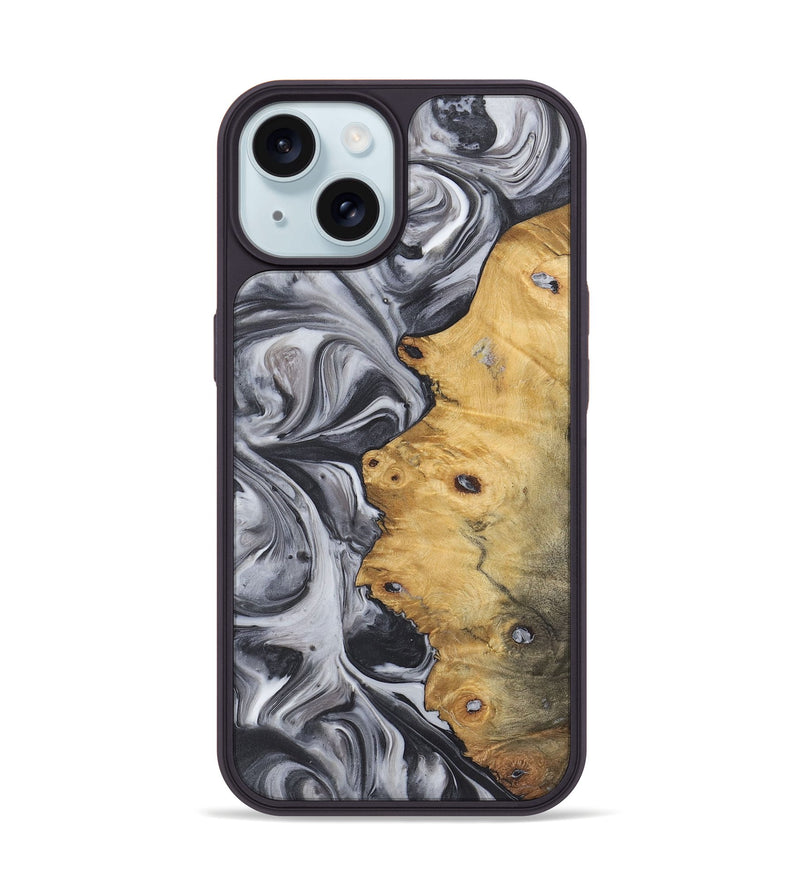 iPhone 15 Wood+Resin Phone Case - Eddie (Black & White, 722167)