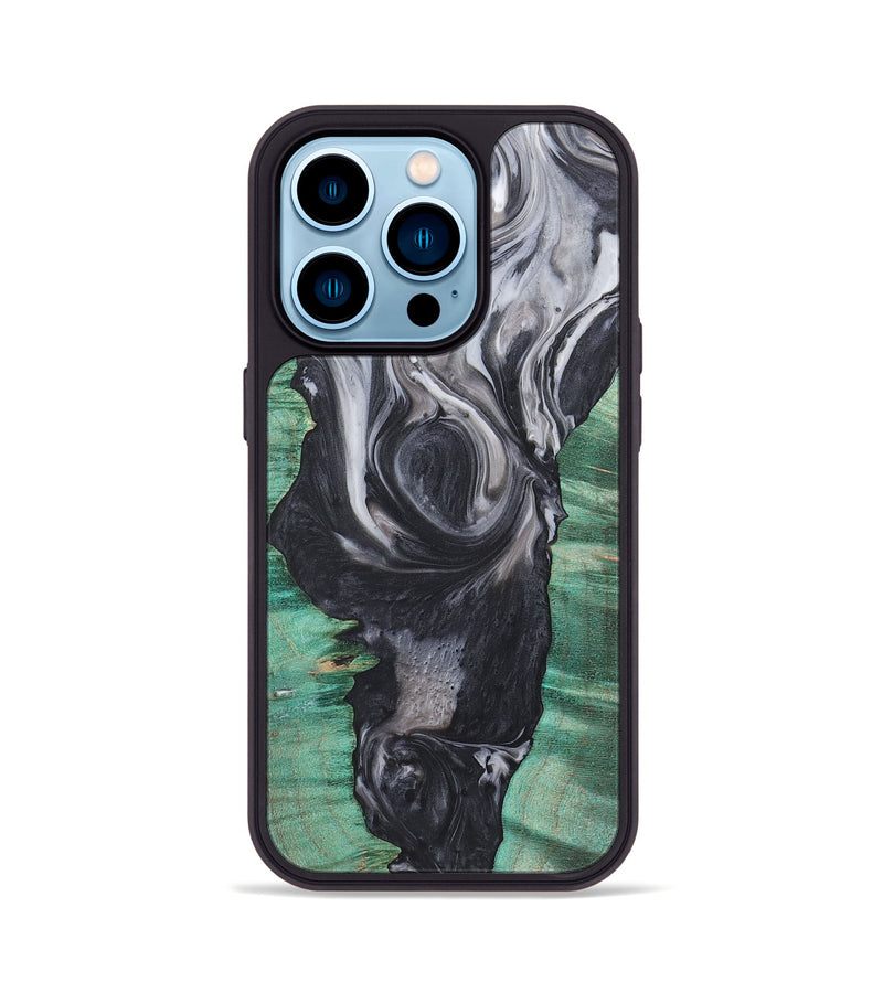 iPhone 14 Pro Wood+Resin Phone Case - Abel (Black & White, 722168)