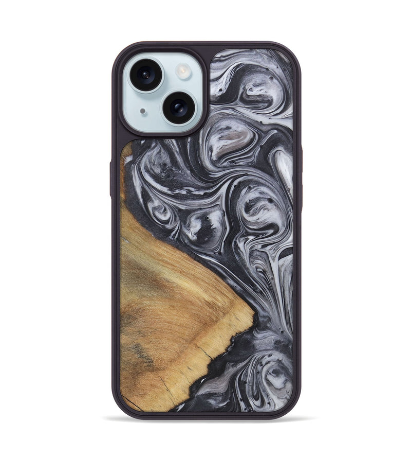 iPhone 15 Wood+Resin Phone Case - Irene (Black & White, 722169)