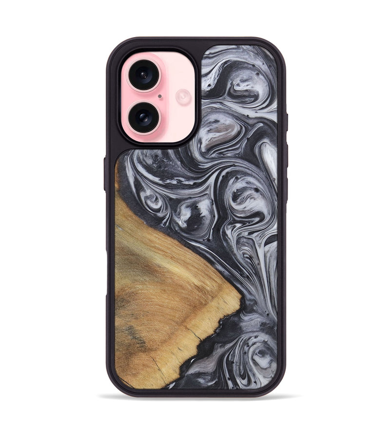 iPhone 16 Wood+Resin Phone Case - Irene (Black & White, 722169)