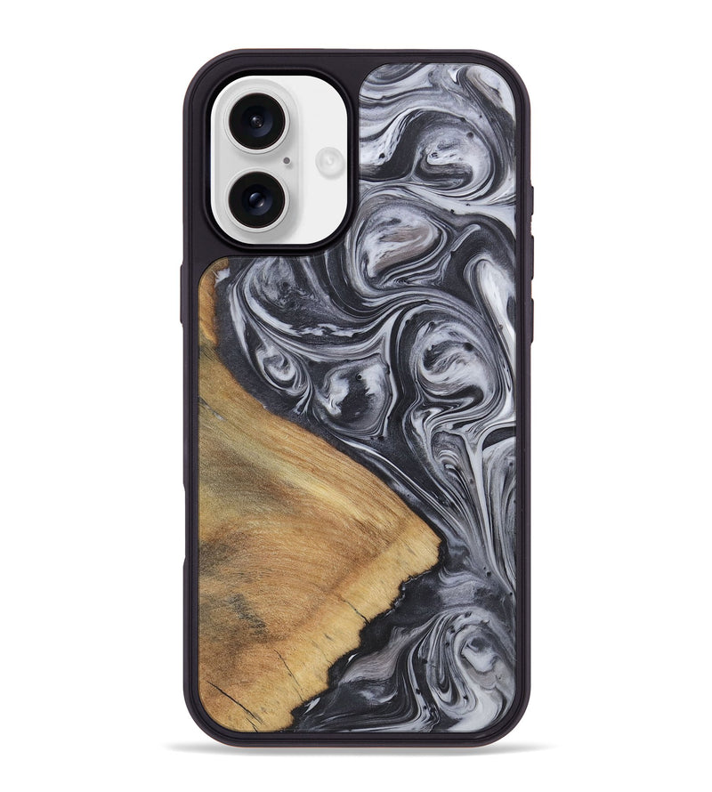 iPhone 16 Plus Wood+Resin Phone Case - Irene (Black & White, 722169)