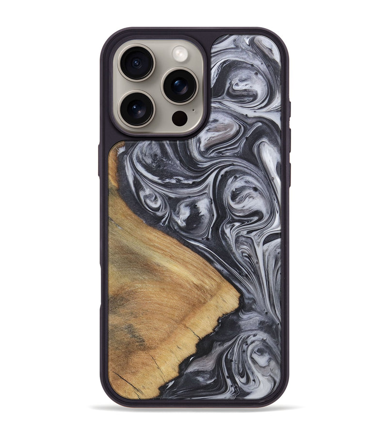 iPhone 16 Pro Max Wood+Resin Phone Case - Irene (Black & White, 722169)