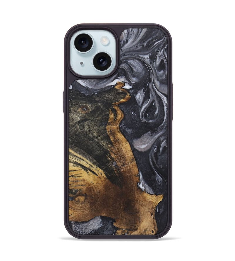 iPhone 15 Wood+Resin Phone Case - Ernestine (Black & White, 722170)