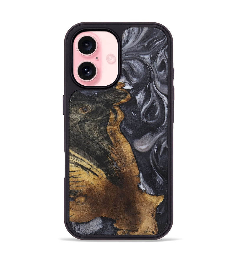 iPhone 16 Wood+Resin Phone Case - Ernestine (Black & White, 722170)