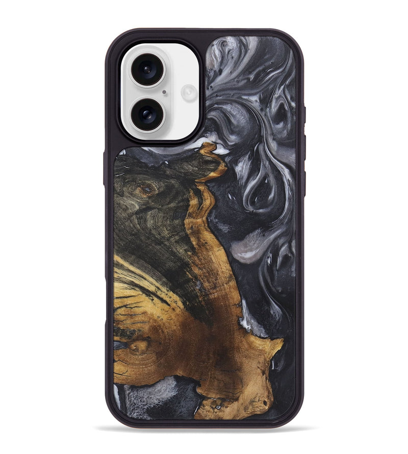 iPhone 16 Plus Wood+Resin Phone Case - Ernestine (Black & White, 722170)