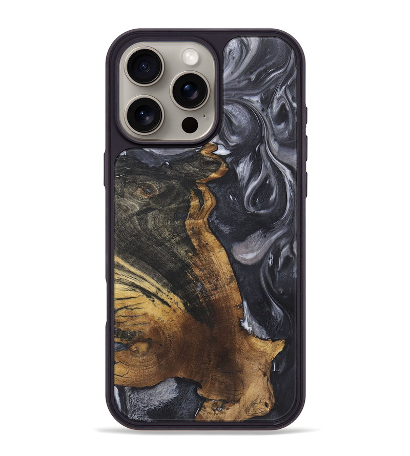 iPhone 16 Pro Max Wood+Resin Phone Case - Ernestine (Black & White, 722170)