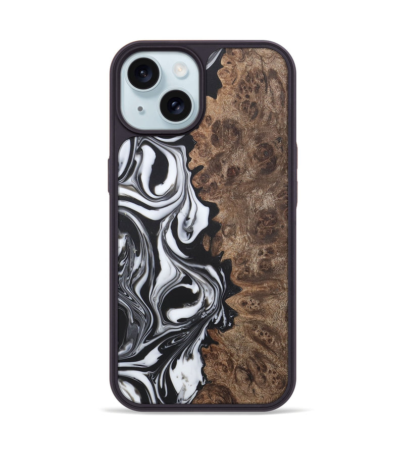 iPhone 15 Wood+Resin Phone Case - Regina (Black & White, 722171)