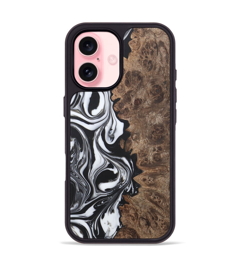 iPhone 16 Wood+Resin Phone Case - Regina (Black & White, 722171)