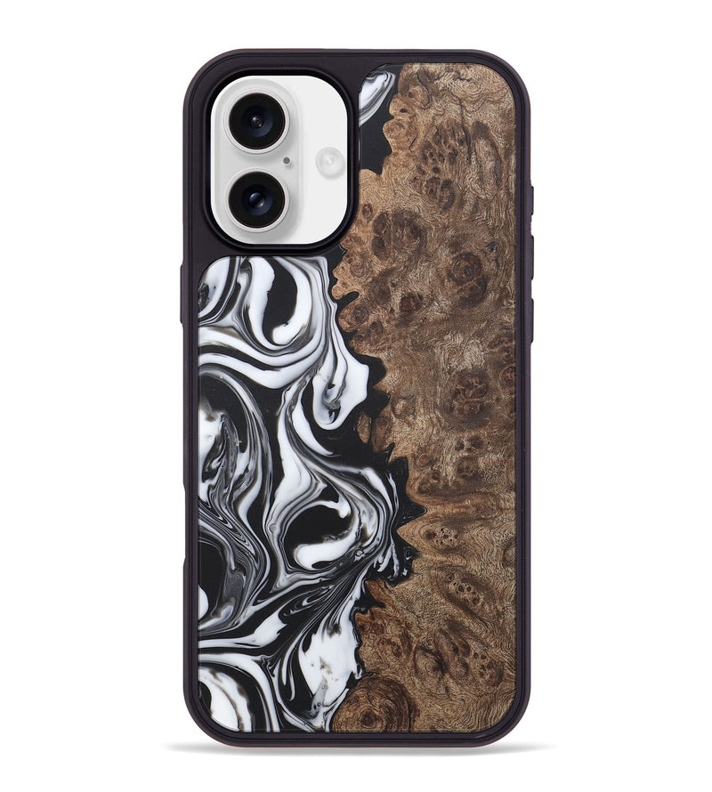 iPhone 16 Plus Wood+Resin Phone Case - Regina (Black & White, 722171)