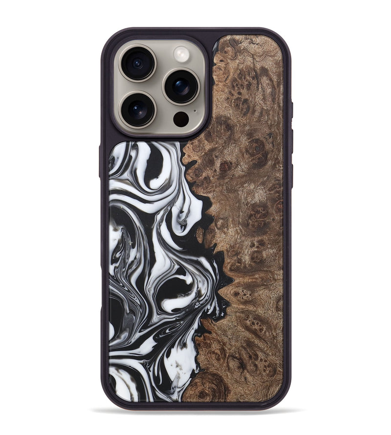 iPhone 16 Pro Max Wood+Resin Phone Case - Regina (Black & White, 722171)