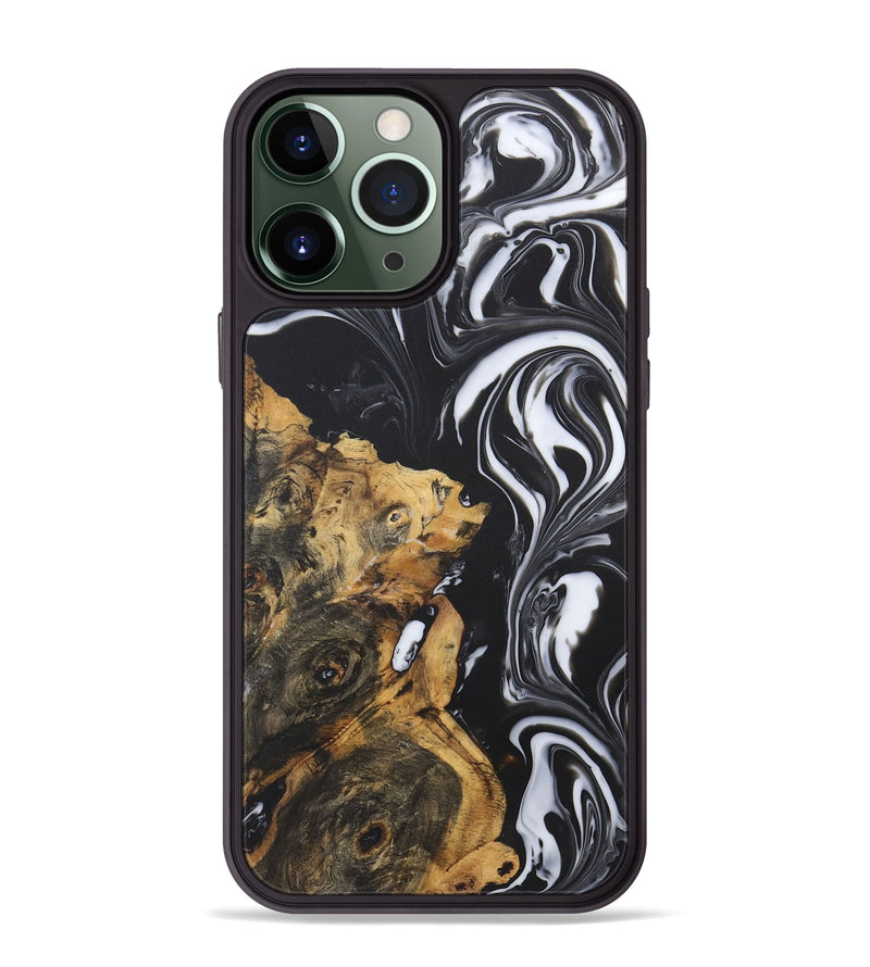 iPhone 13 Pro Max Wood+Resin Phone Case - Cynthia (Black & White, 722172)