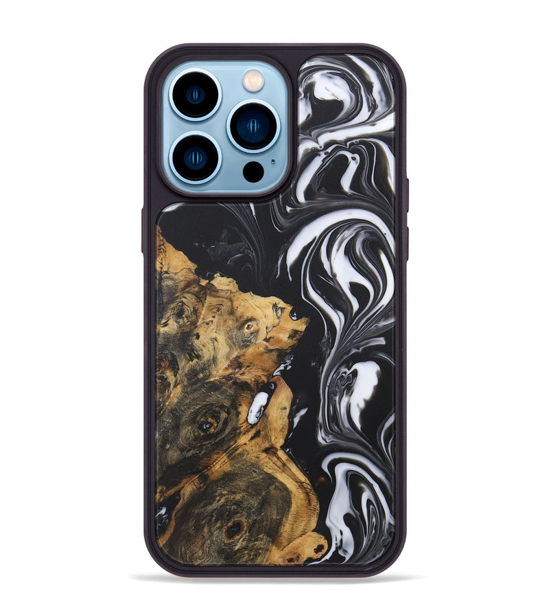 iPhone 14 Pro Max Wood+Resin Phone Case - Cynthia (Black & White, 722172)