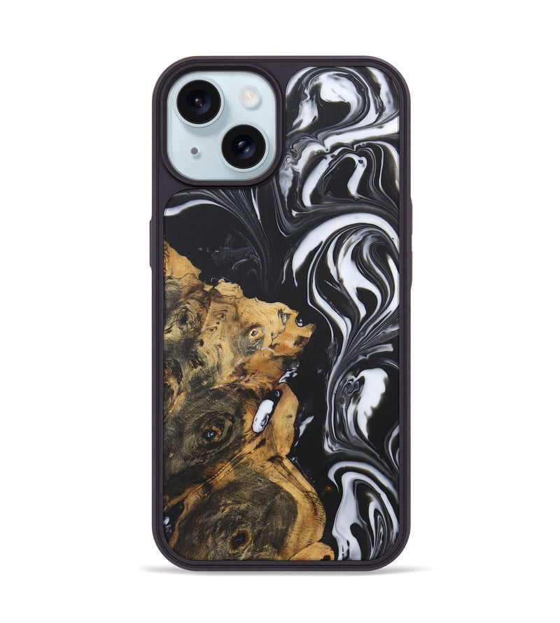 iPhone 15 Wood+Resin Phone Case - Cynthia (Black & White, 722172)