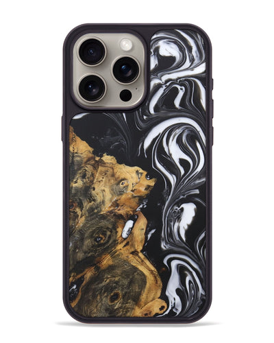 iPhone 15 Pro Max Wood+Resin Phone Case - Cynthia (Black & White, 722172)