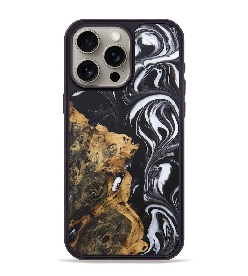 iPhone 15 Pro Max Wood+Resin Phone Case - Cynthia (Black & White, 722172)