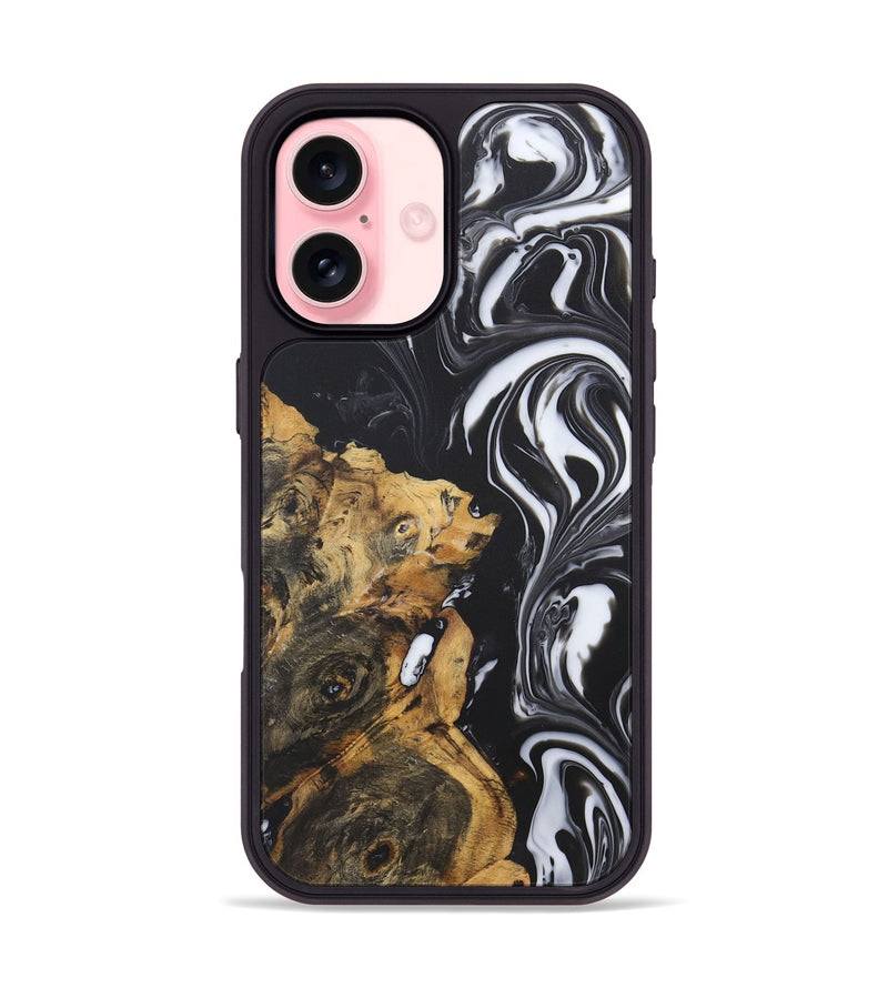 iPhone 16 Wood+Resin Phone Case - Cynthia (Black & White, 722172)