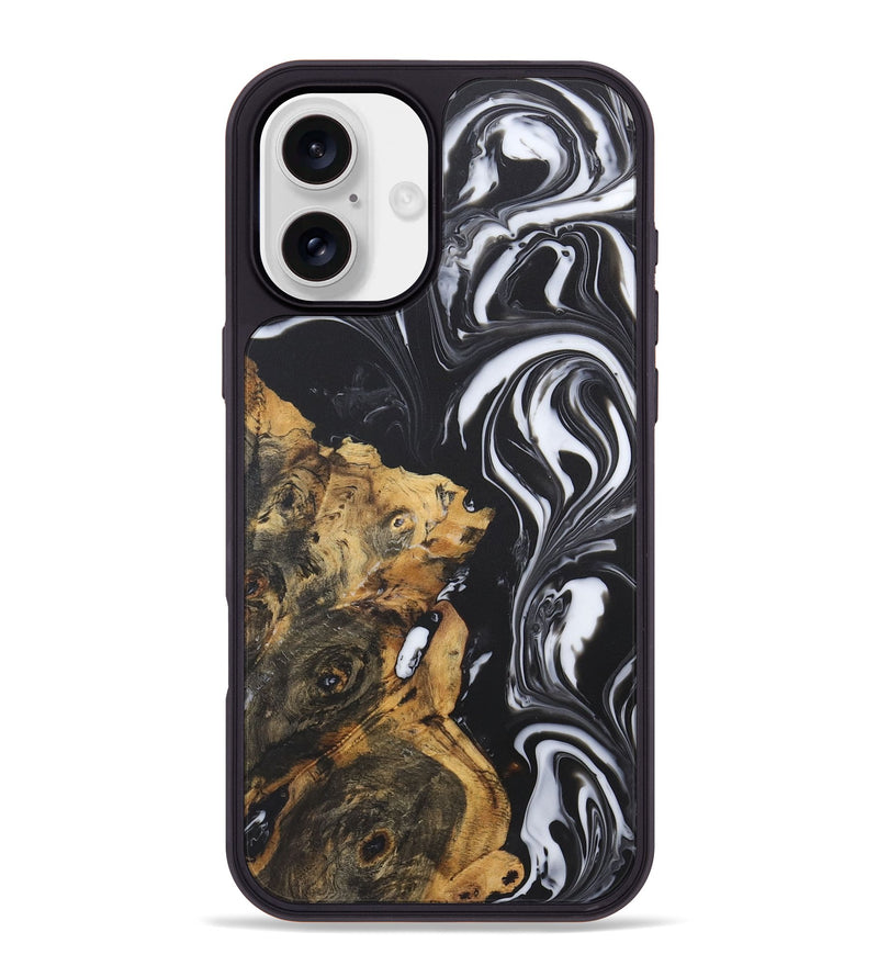 iPhone 16 Plus Wood+Resin Phone Case - Cynthia (Black & White, 722172)