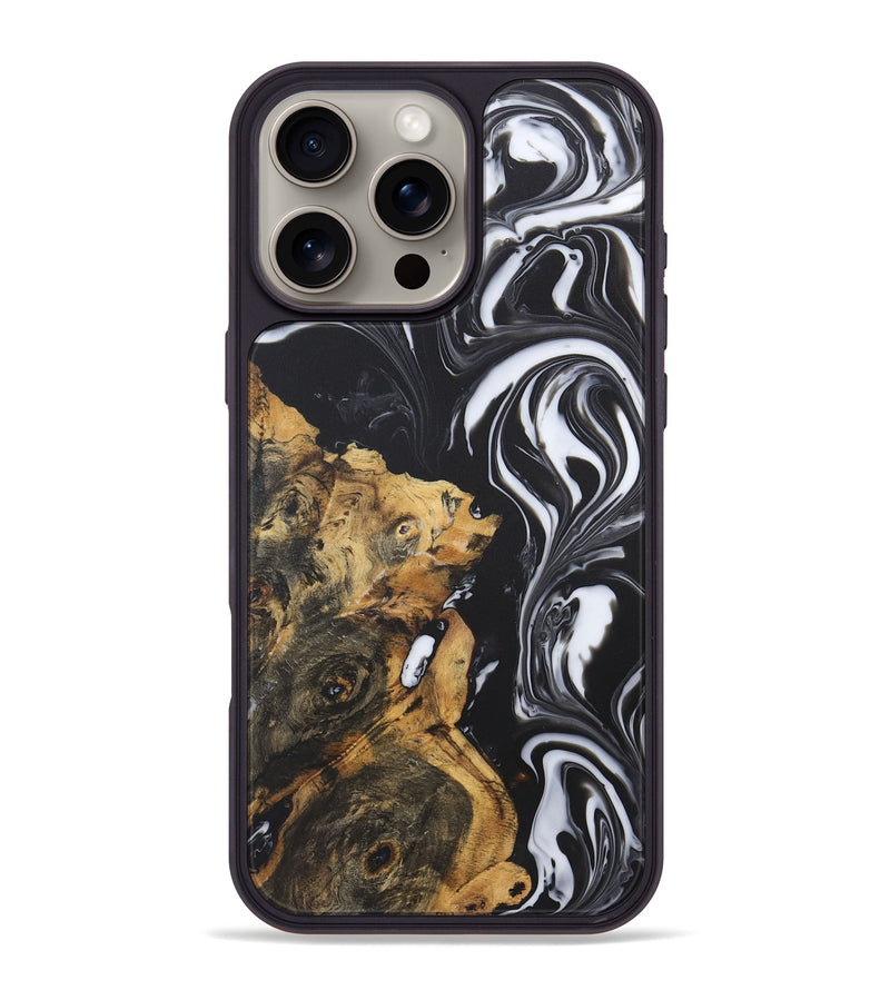 iPhone 16 Pro Max Wood+Resin Phone Case - Cynthia (Black & White, 722172)