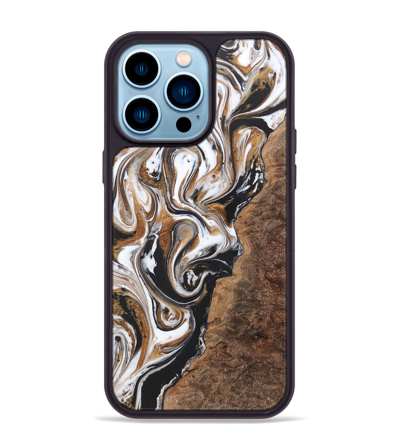 iPhone 14 Pro Max Wood+Resin Phone Case - Latasha (Black & White, 722173)