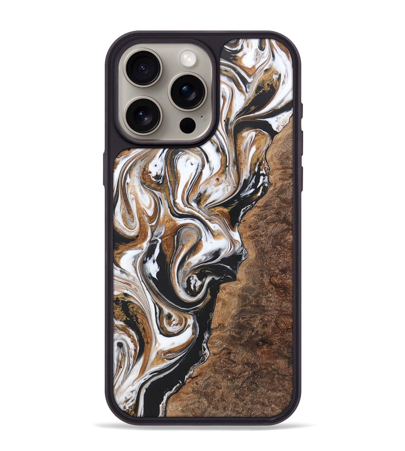 iPhone 15 Pro Max Wood+Resin Phone Case - Latasha (Black & White, 722173)