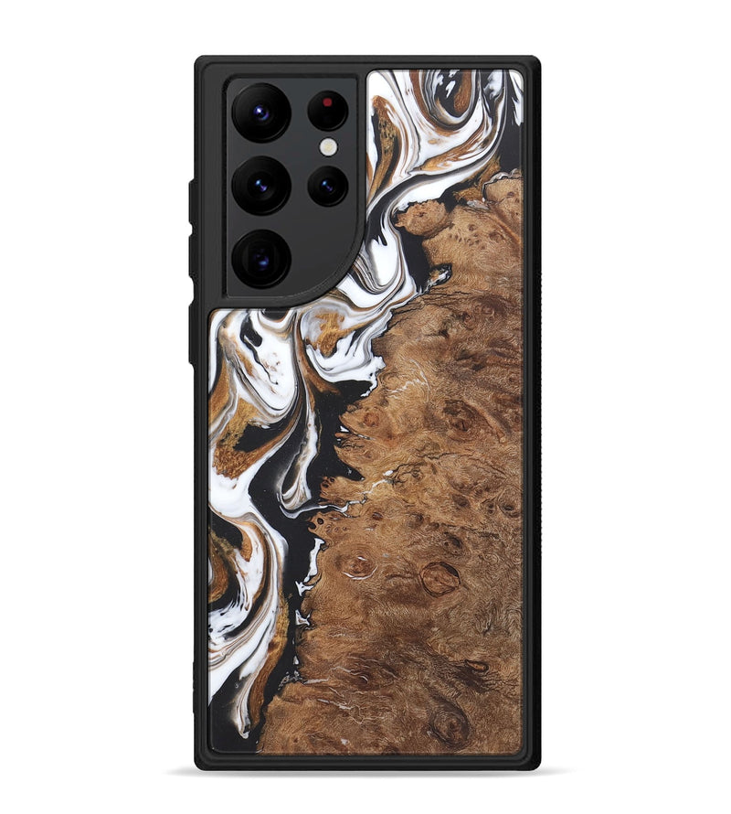 Galaxy S22 Ultra Wood+Resin Phone Case - Haley (Black & White, 722174)