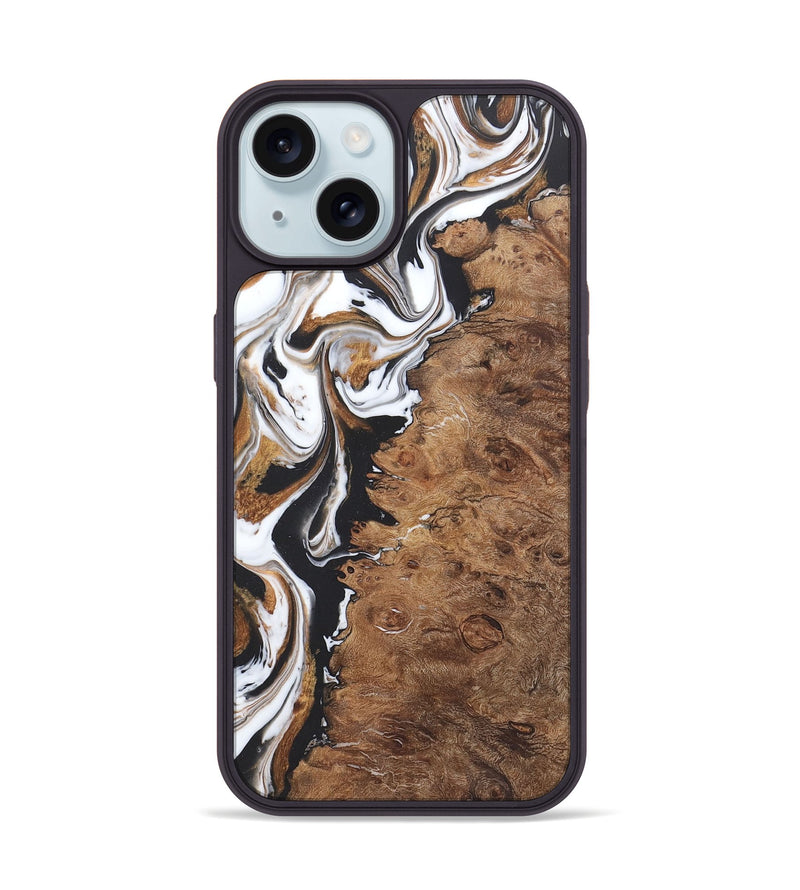 iPhone 15 Wood+Resin Phone Case - Haley (Black & White, 722174)