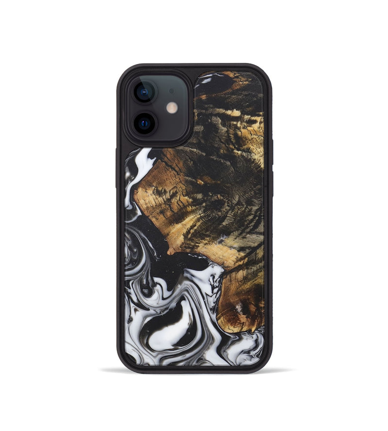 iPhone 12 mini Wood+Resin Phone Case - Charlene (Black & White, 722175)