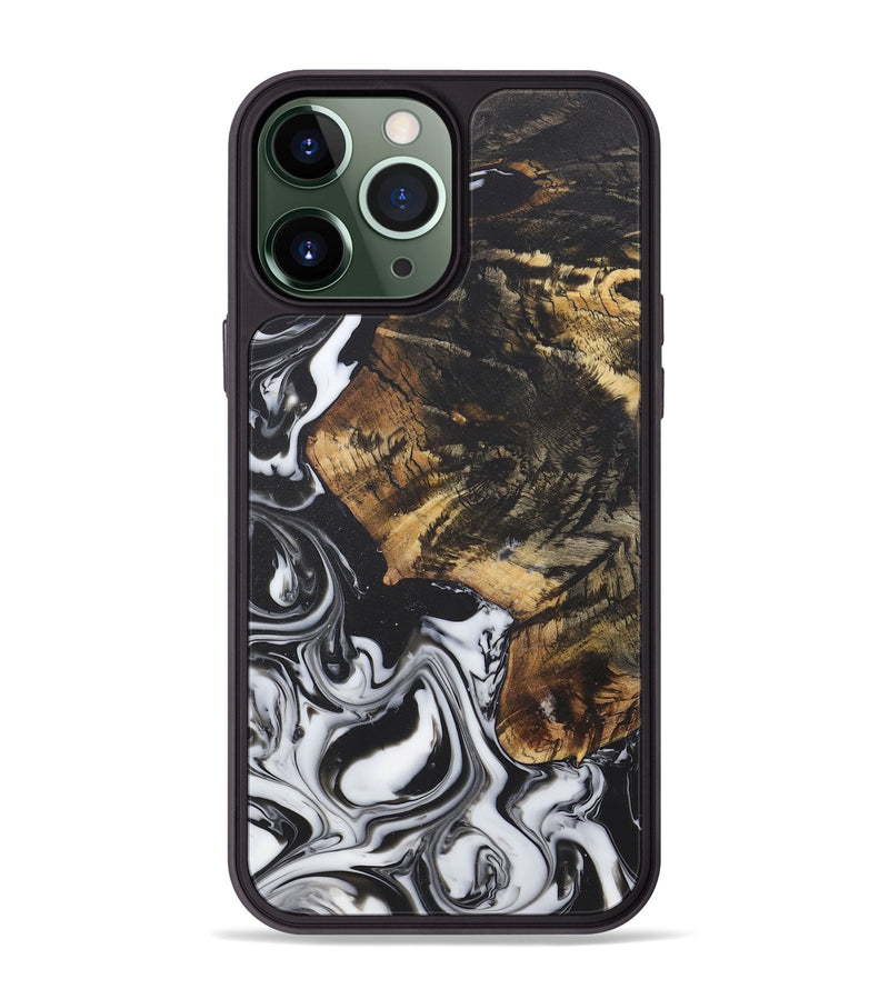 iPhone 13 Pro Max Wood+Resin Phone Case - Charlene (Black & White, 722175)