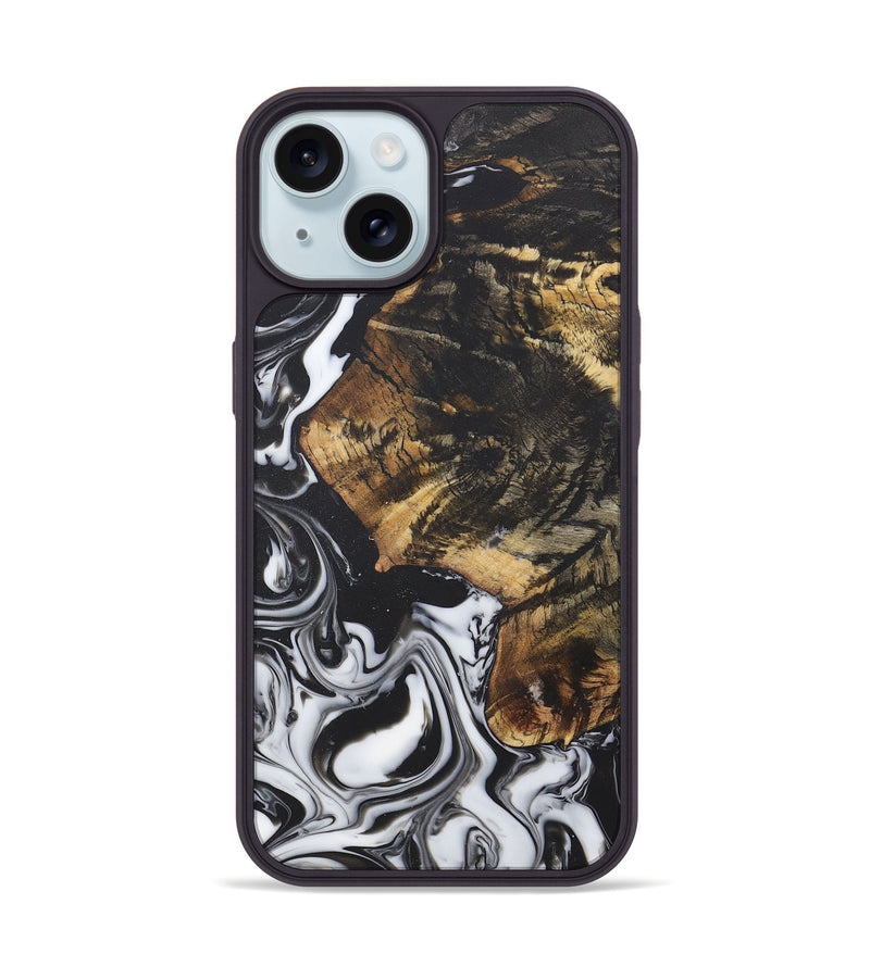 iPhone 15 Wood+Resin Phone Case - Charlene (Black & White, 722175)