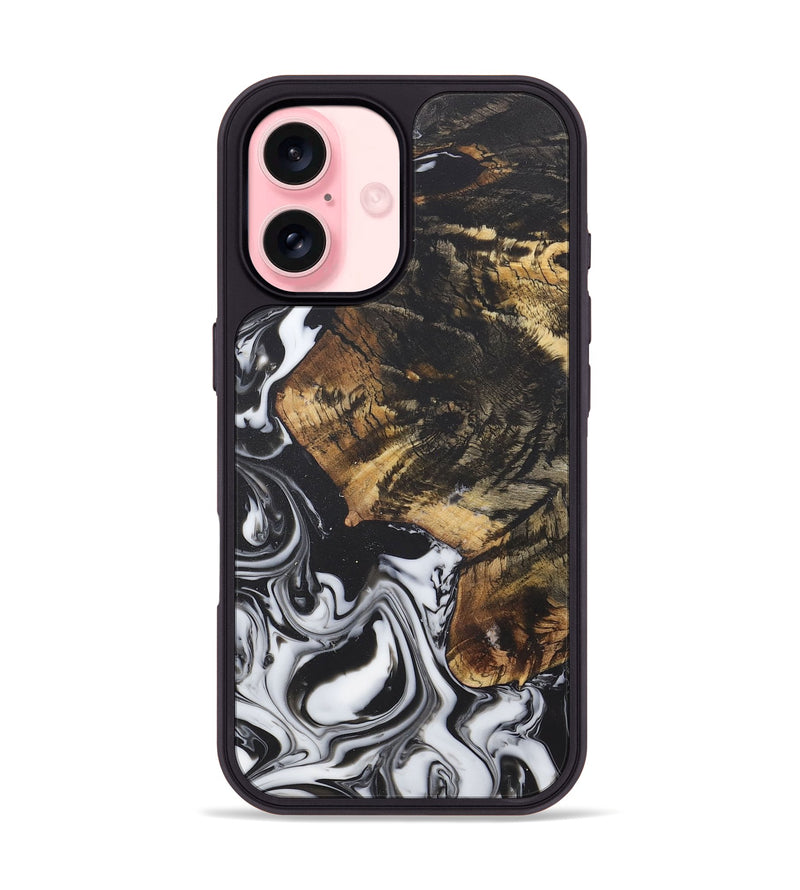 iPhone 16 Wood+Resin Phone Case - Charlene (Black & White, 722175)