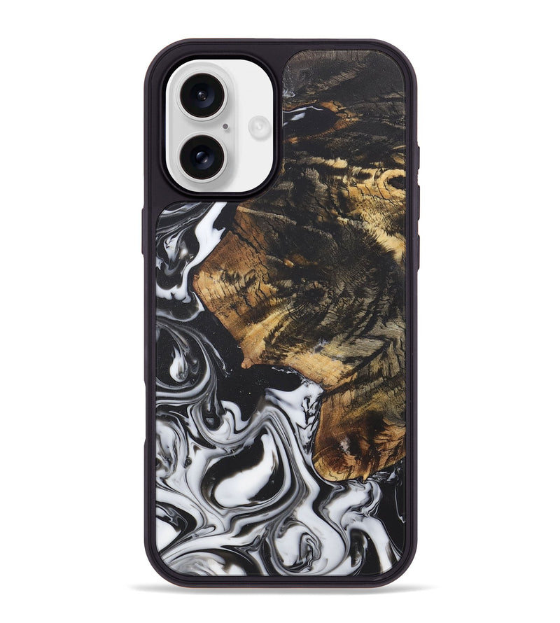 iPhone 16 Plus Wood+Resin Phone Case - Charlene (Black & White, 722175)