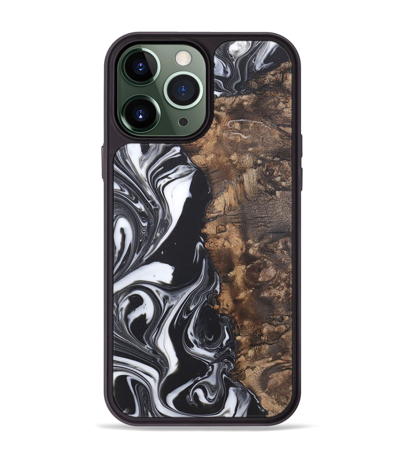 iPhone 13 Pro Max Wood+Resin Phone Case - Tami (Black & White, 722176)