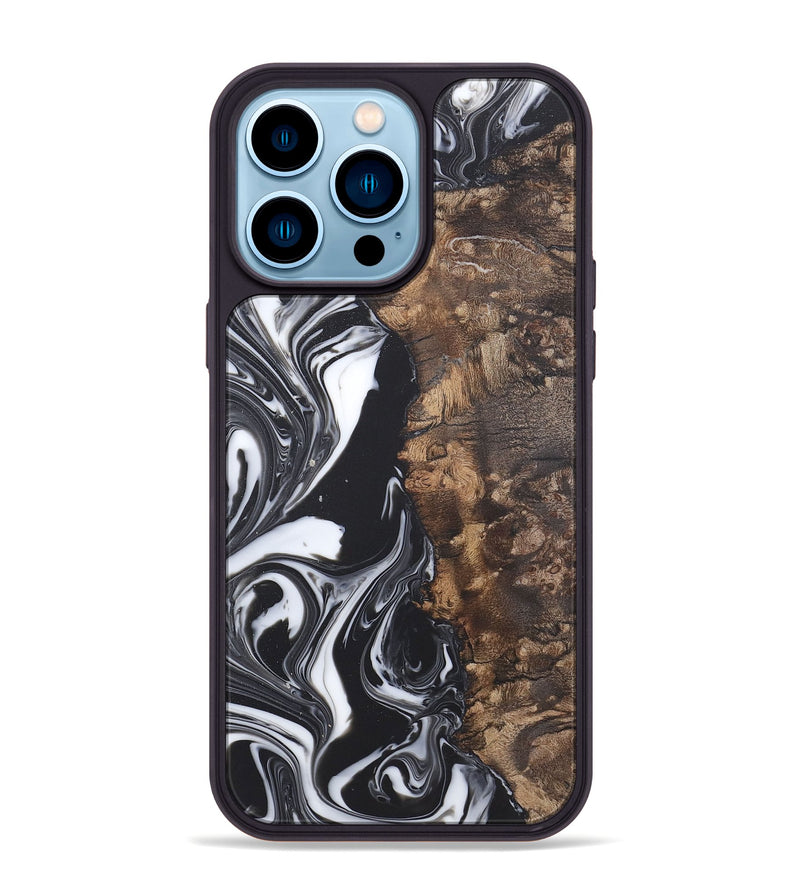 iPhone 14 Pro Max Wood+Resin Phone Case - Tami (Black & White, 722176)