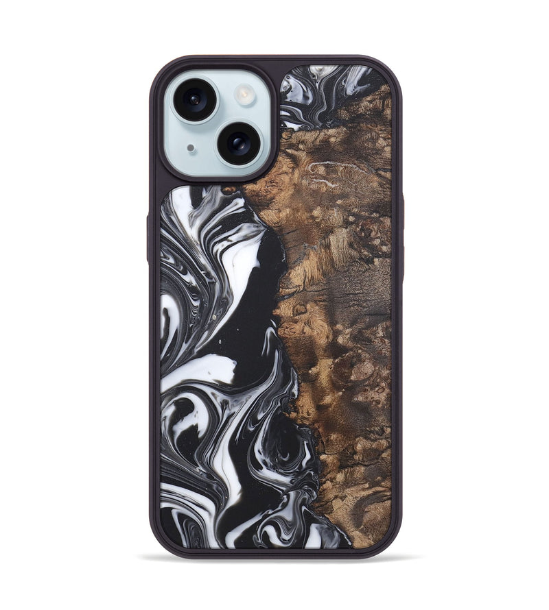 iPhone 15 Wood+Resin Phone Case - Tami (Black & White, 722176)