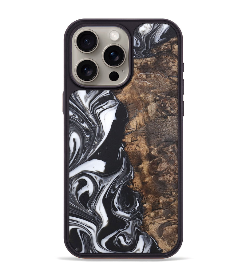 iPhone 15 Pro Max Wood+Resin Phone Case - Tami (Black & White, 722176)