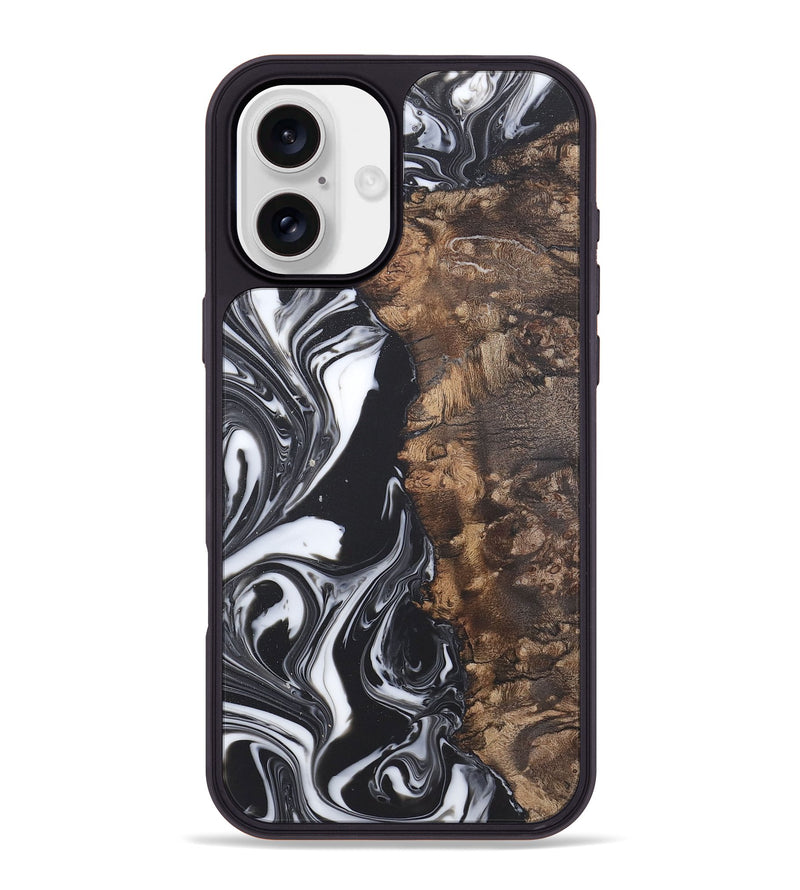 iPhone 16 Plus Wood+Resin Phone Case - Tami (Black & White, 722176)