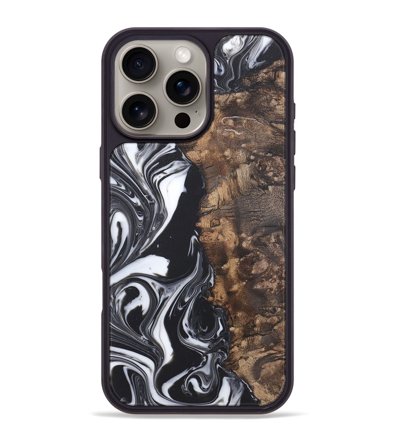 iPhone 16 Pro Max Wood+Resin Phone Case - Tami (Black & White, 722176)