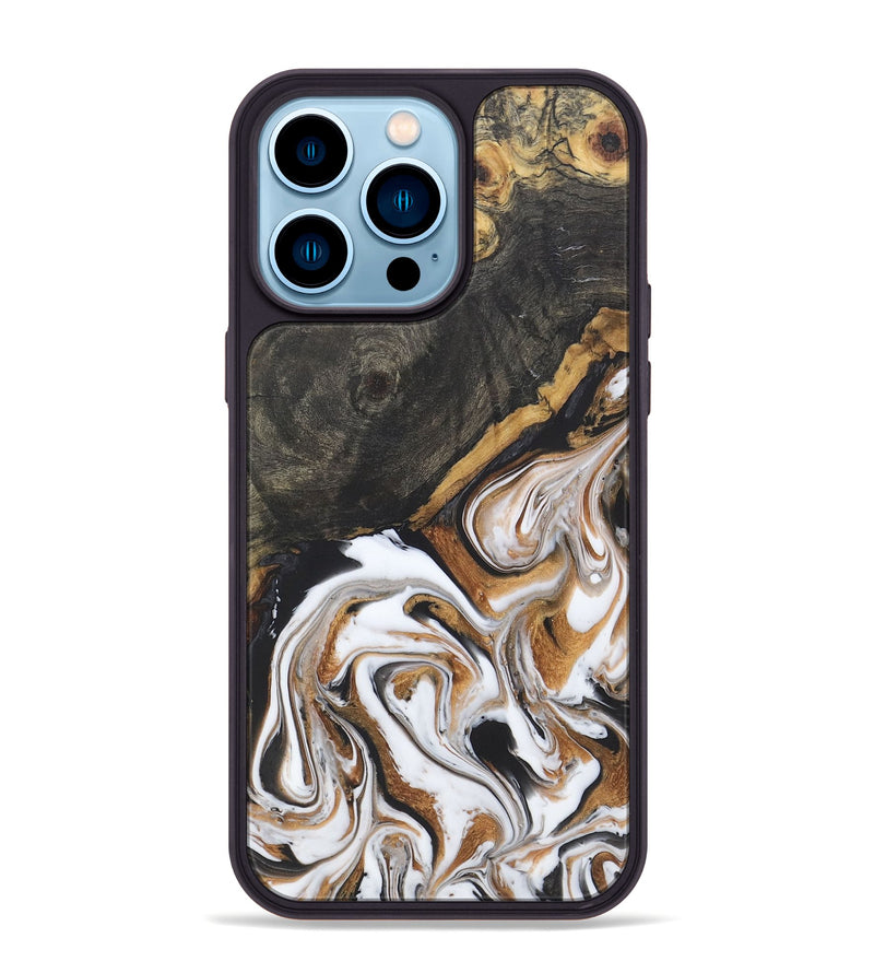 iPhone 14 Pro Max Wood+Resin Phone Case - Caitlin (Black & White, 722178)