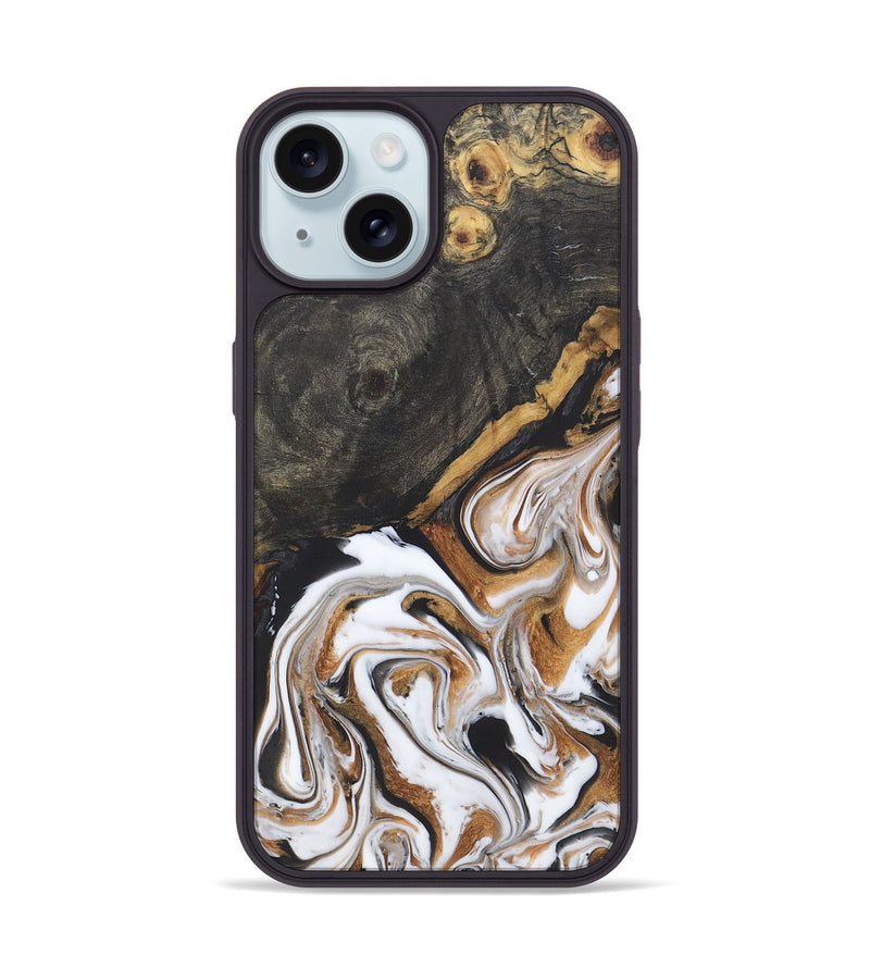 iPhone 15 Wood+Resin Phone Case - Caitlin (Black & White, 722178)