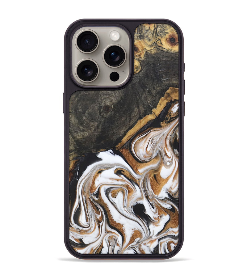 iPhone 15 Pro Max Wood+Resin Phone Case - Caitlin (Black & White, 722178)