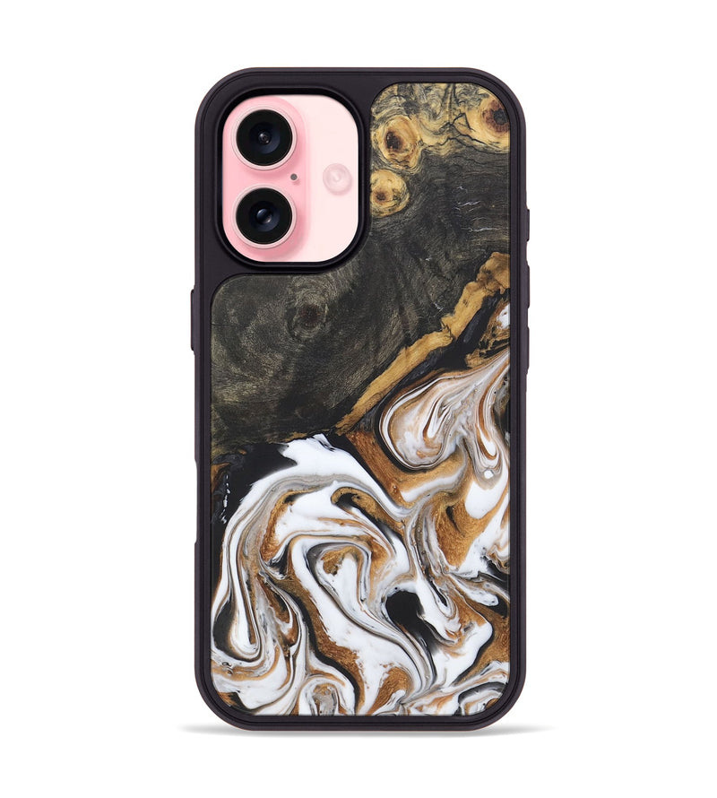 iPhone 16 Wood+Resin Phone Case - Caitlin (Black & White, 722178)