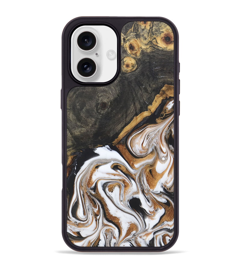 iPhone 16 Plus Wood+Resin Phone Case - Caitlin (Black & White, 722178)