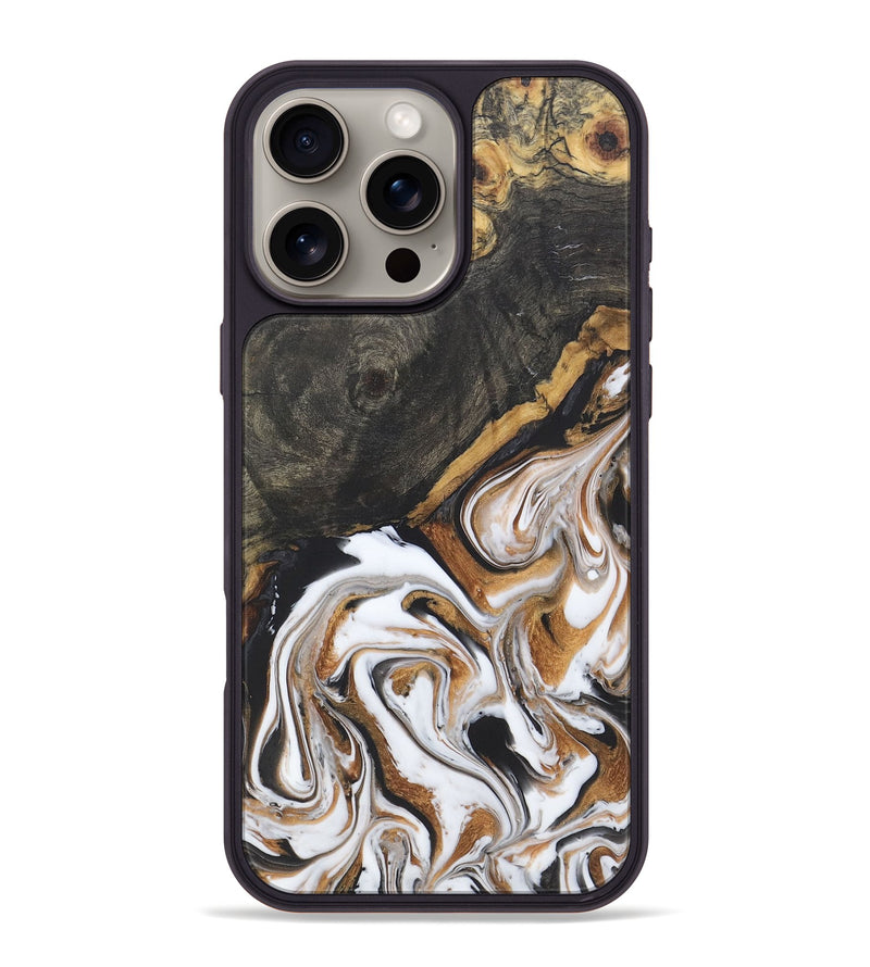 iPhone 16 Pro Max Wood+Resin Phone Case - Caitlin (Black & White, 722178)